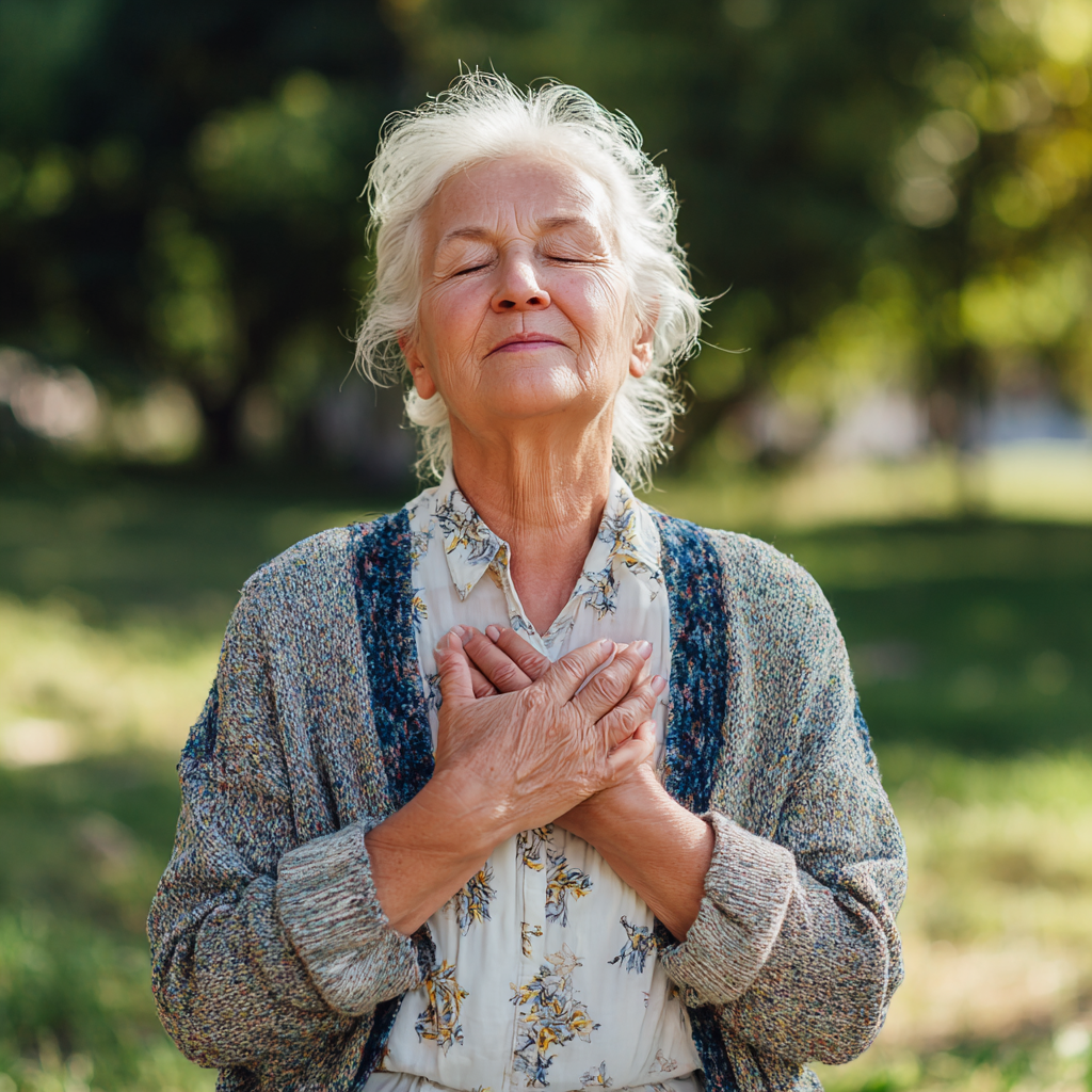 Group of smiling elderly European people practicing gentle yoga poses together in a bright studio with natural lighting